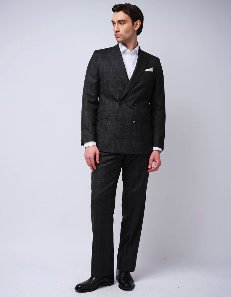 Grey Check Double Breasted Wool Suit