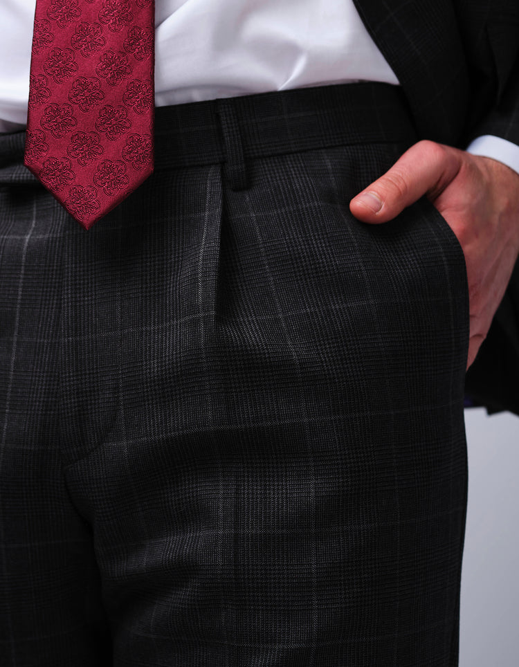 Grey Check Double Breasted Wool Suit