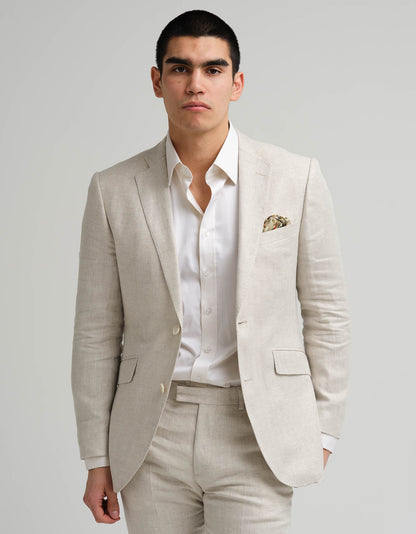 Ivory & Beige Herringbone Linen 2 Piece Suit