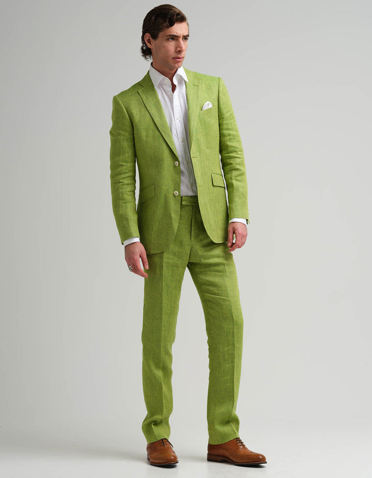 Green & Yellow Herringbone Linen 2 Piece Suit