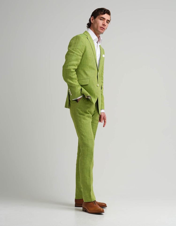 Green & Yellow Herringbone Linen 2 Piece Suit