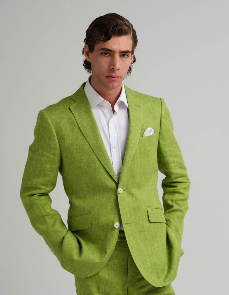 Green & Yellow Herringbone Linen 2 Piece Suit