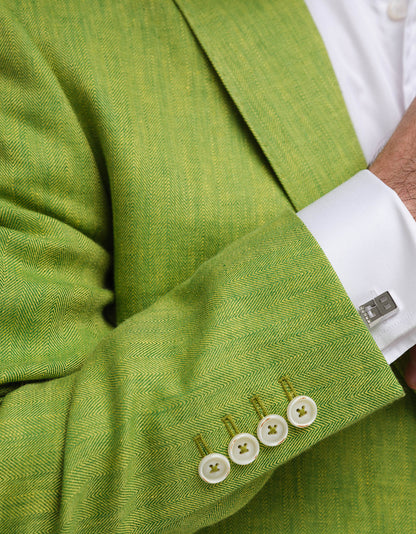 Green & Yellow Herringbone Linen 2 Piece Suit