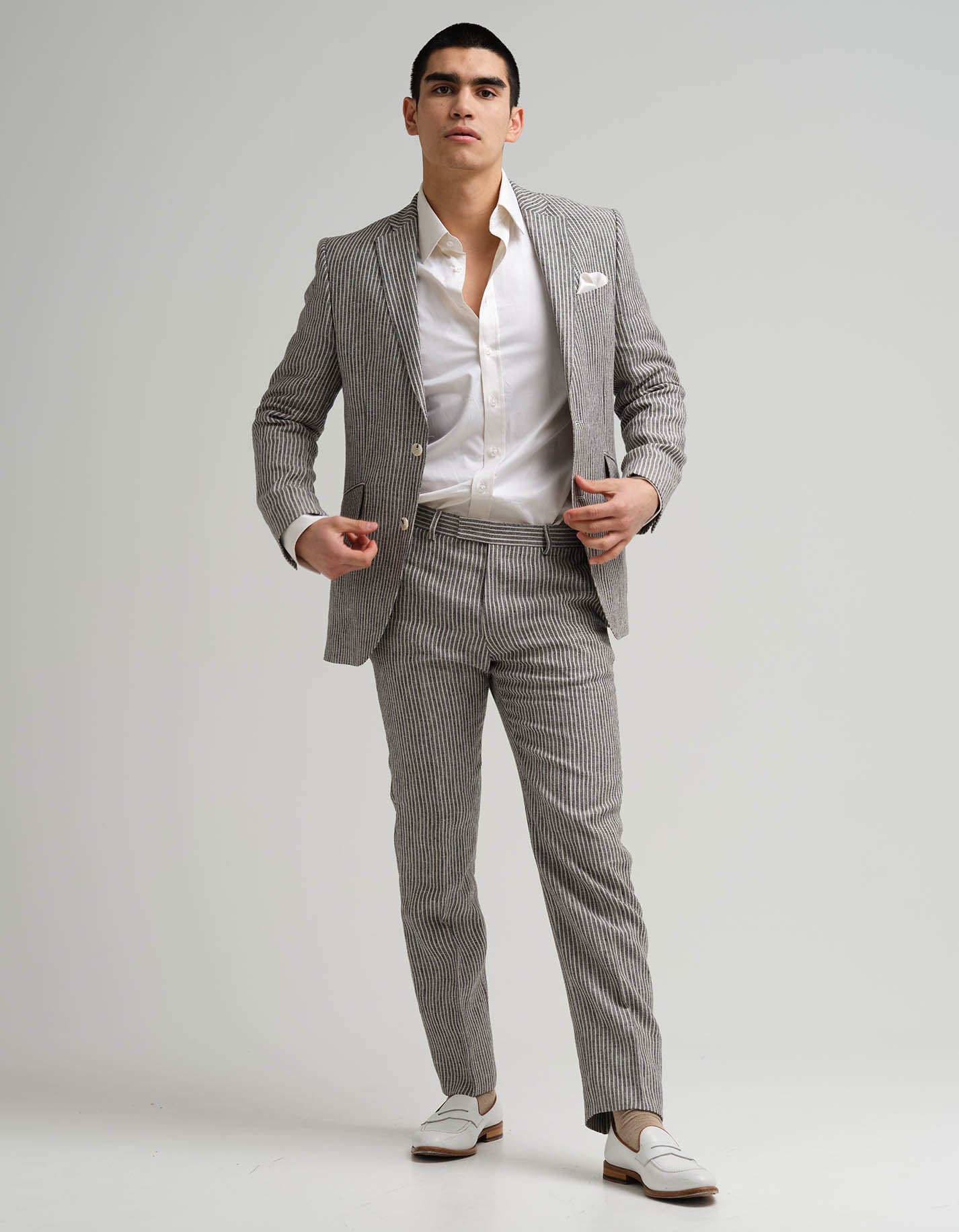 Navy & White Stripe Linen 2 Piece Suit