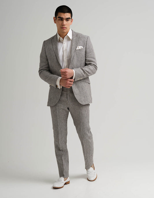 Navy & White Stripe Linen 2 Piece Suit
