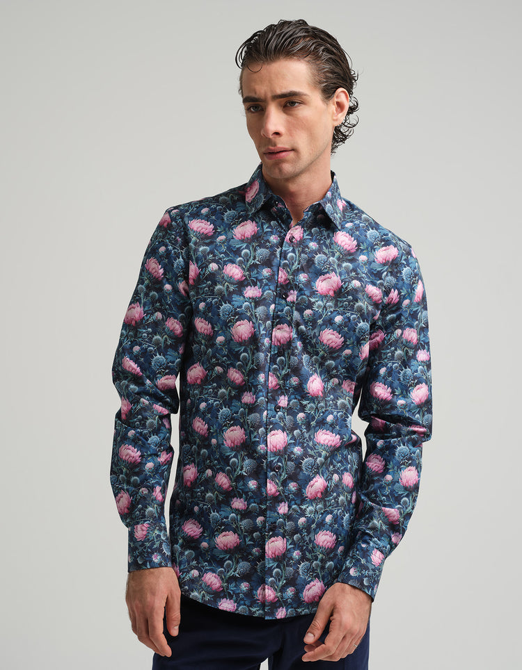 Blue & Pink Thistle Print Shirt