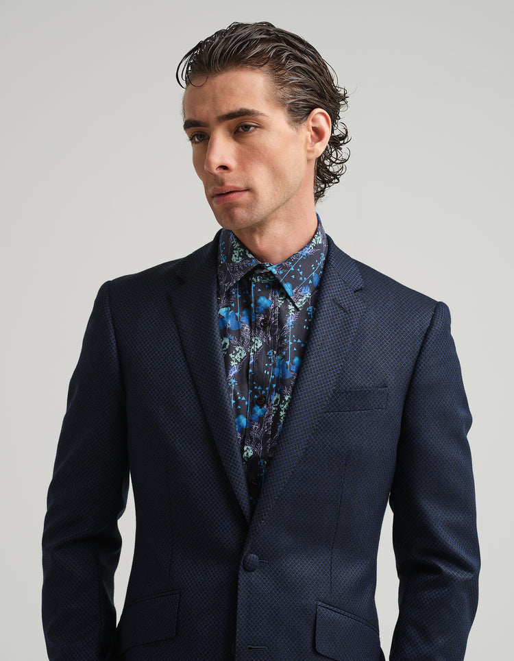 Navy & Black Diamond Jacquard Suit