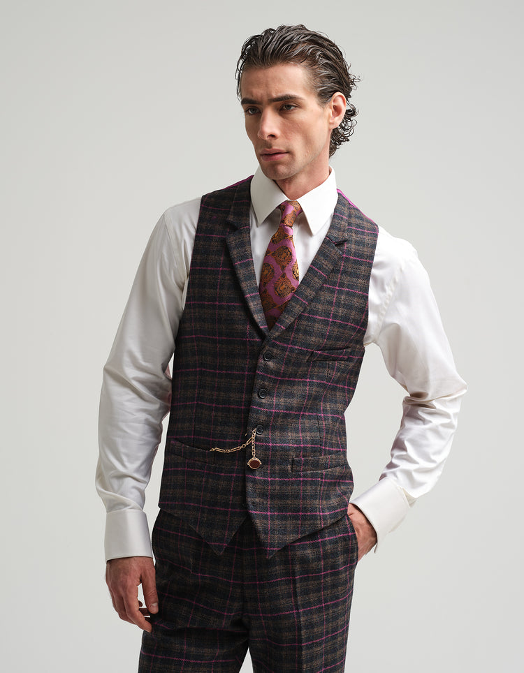 Navy & Pink Tweed Check 2-Piece Suit