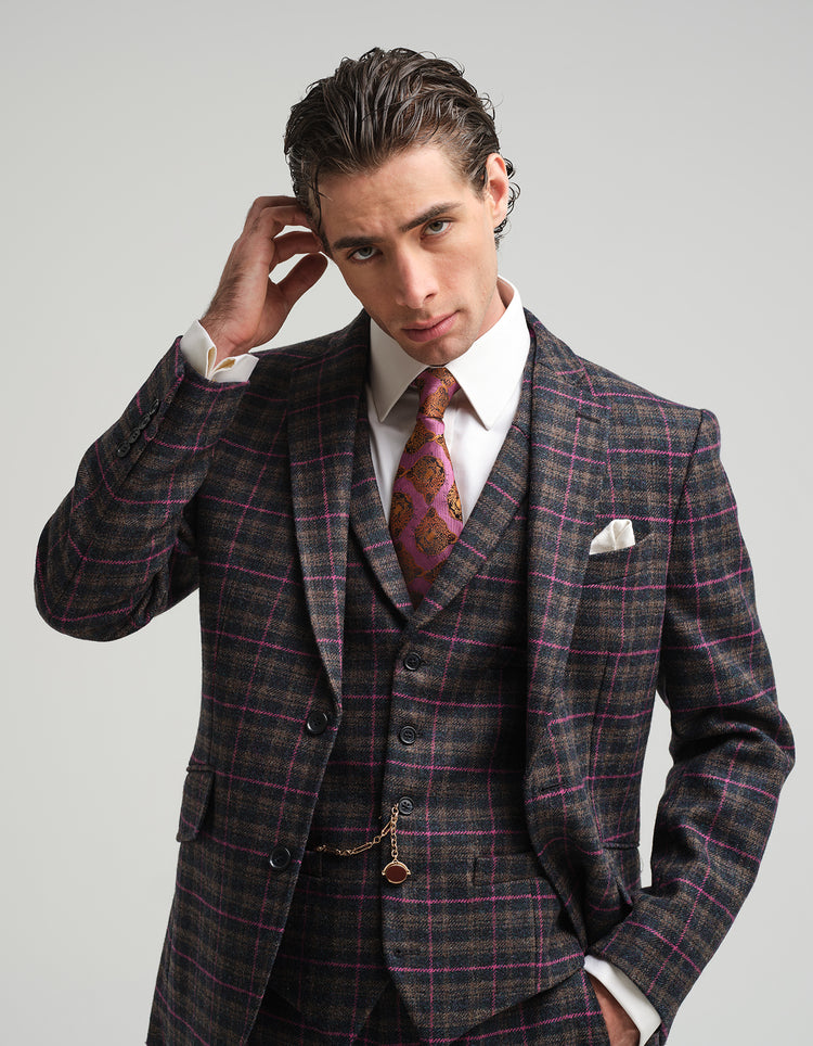 Navy & Pink Tweed Check 2-Piece Suit