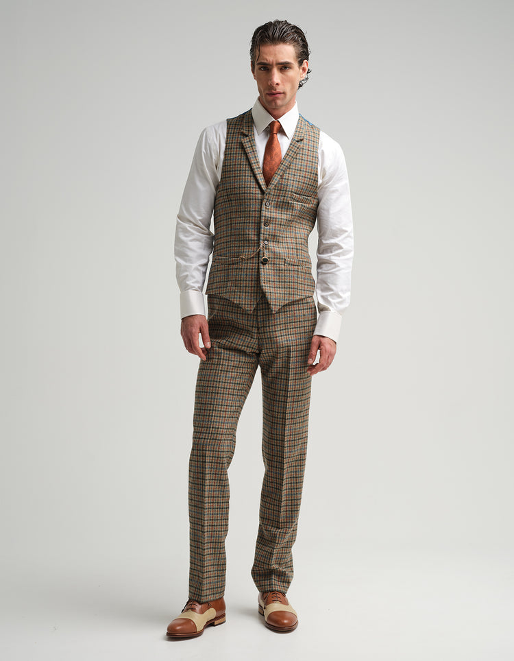 Tan & Blue Check Tweed Suit