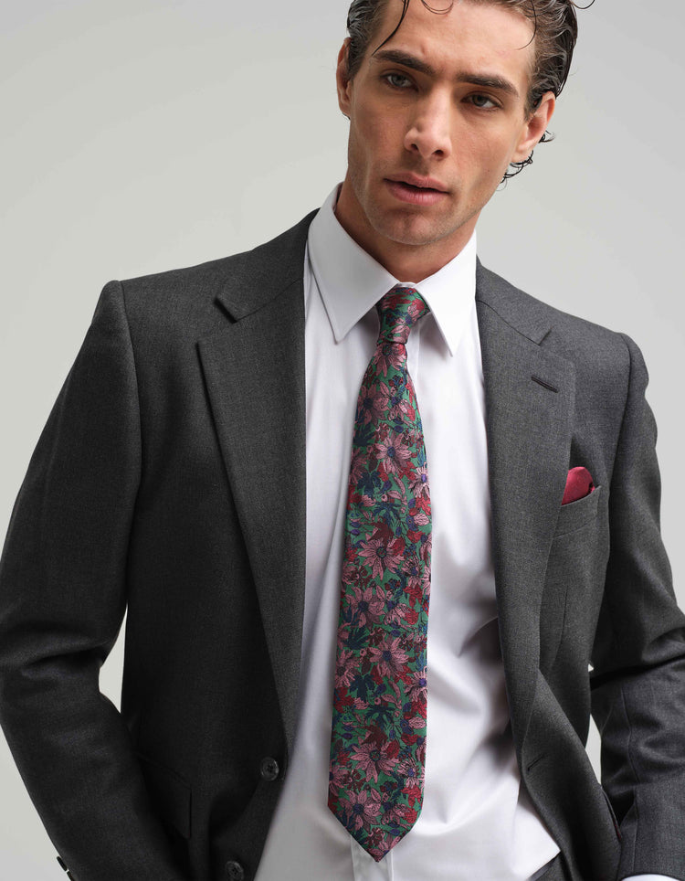 Green & Pink Winter Floral Tie