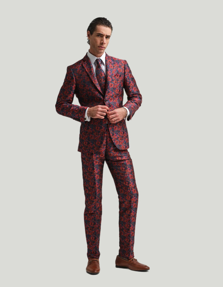 Blue & Orange Floral Jacquard 2-Piece Suit GOLD COLLECTION