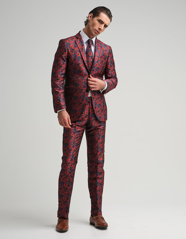 Blue & Orange Floral Jacquard 2-Piece Suit GOLD COLLECTION