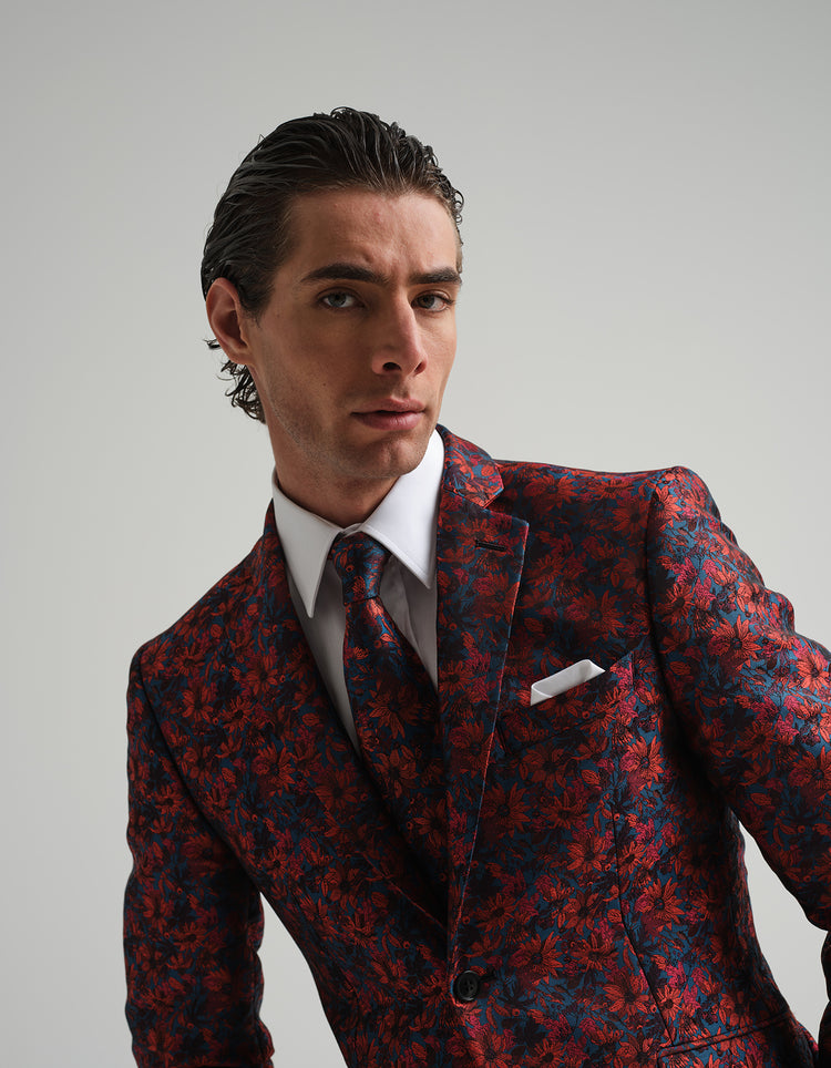 Blue & Orange Floral Jacquard 2-Piece Suit GOLD COLLECTION