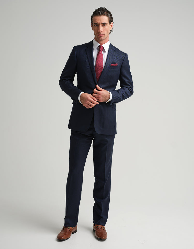 Navy & Black Diamond Jacquard Suit