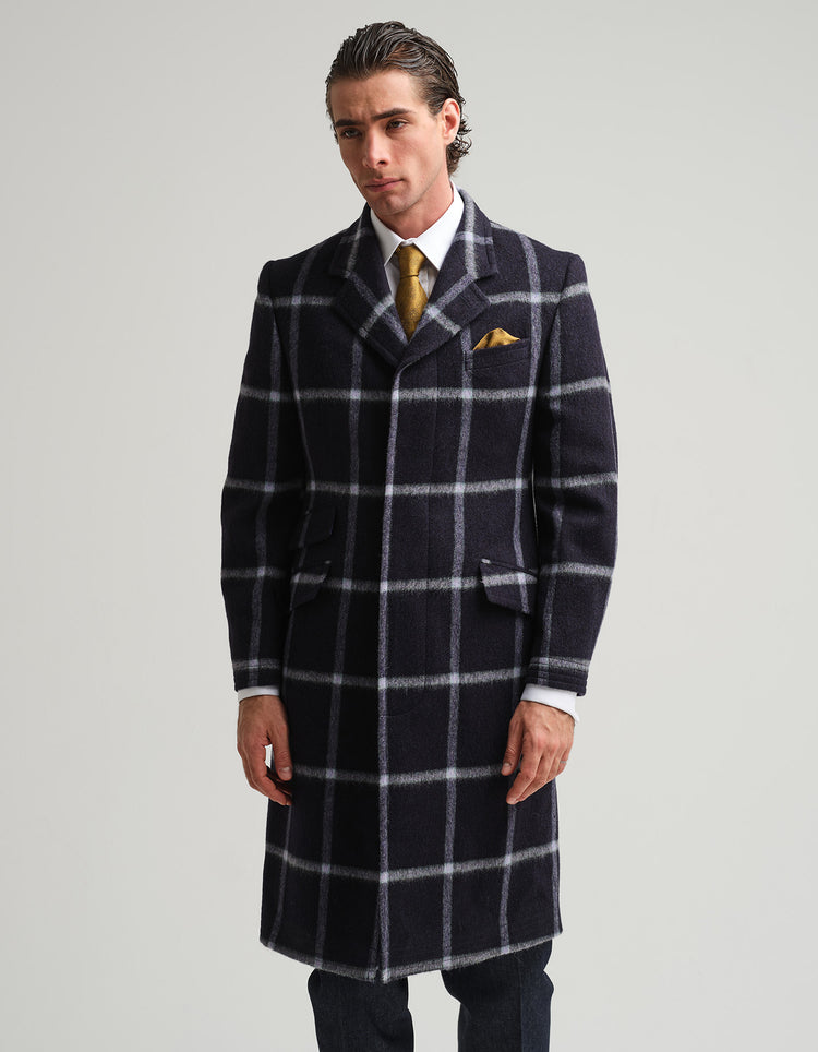 Navy Check Covert Coat