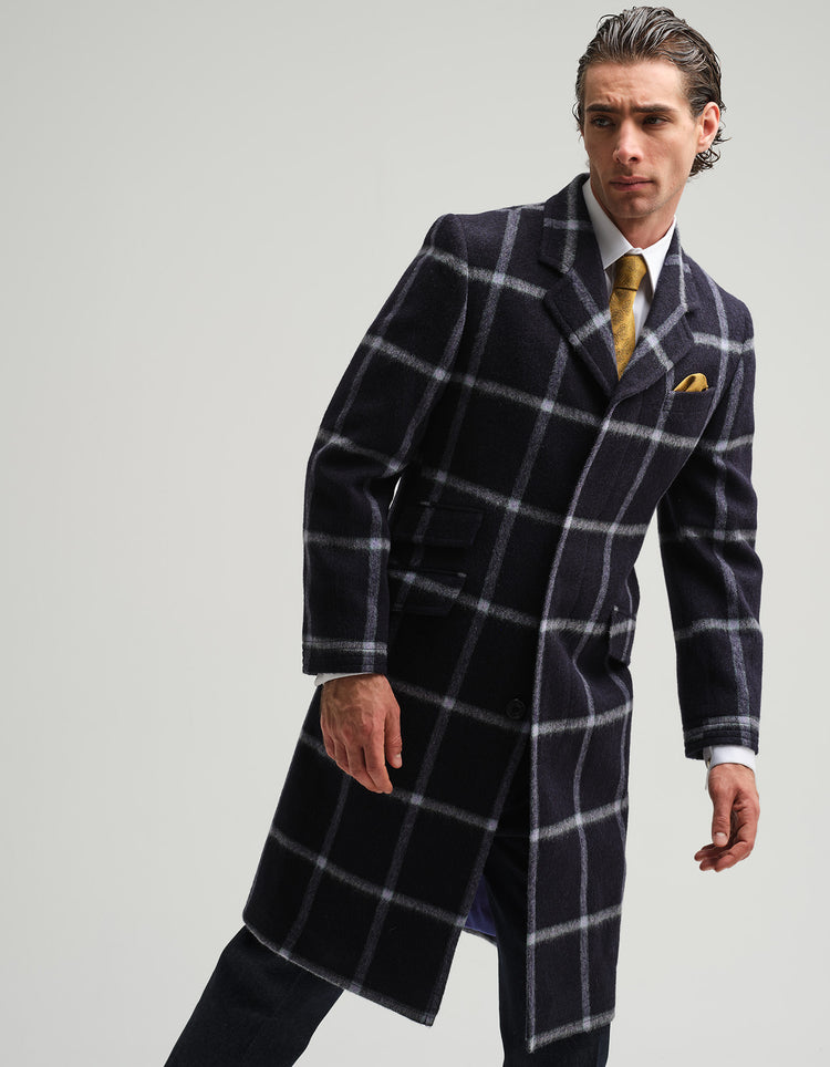 Navy Check Covert Coat