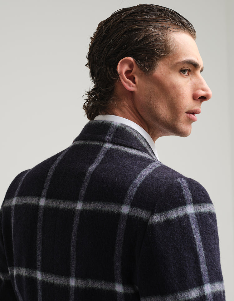 Navy Check Covert Coat