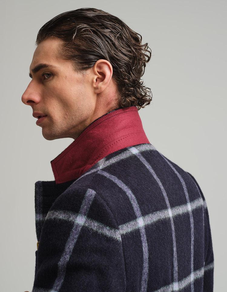 Navy Check Covert Coat