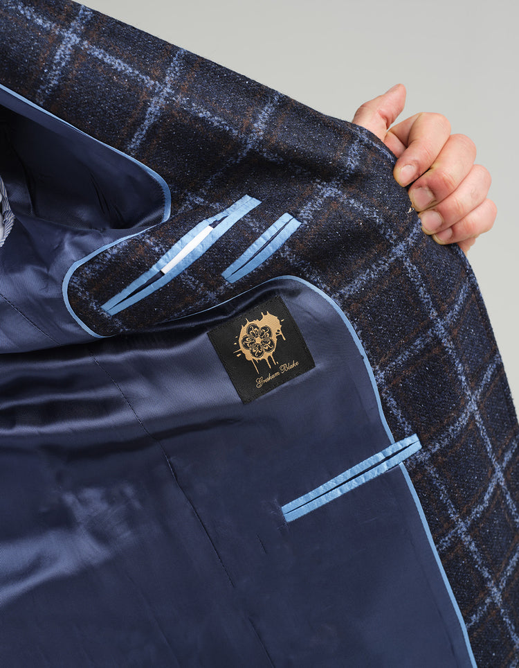 Navy & Brown Windowpane Check Jacket