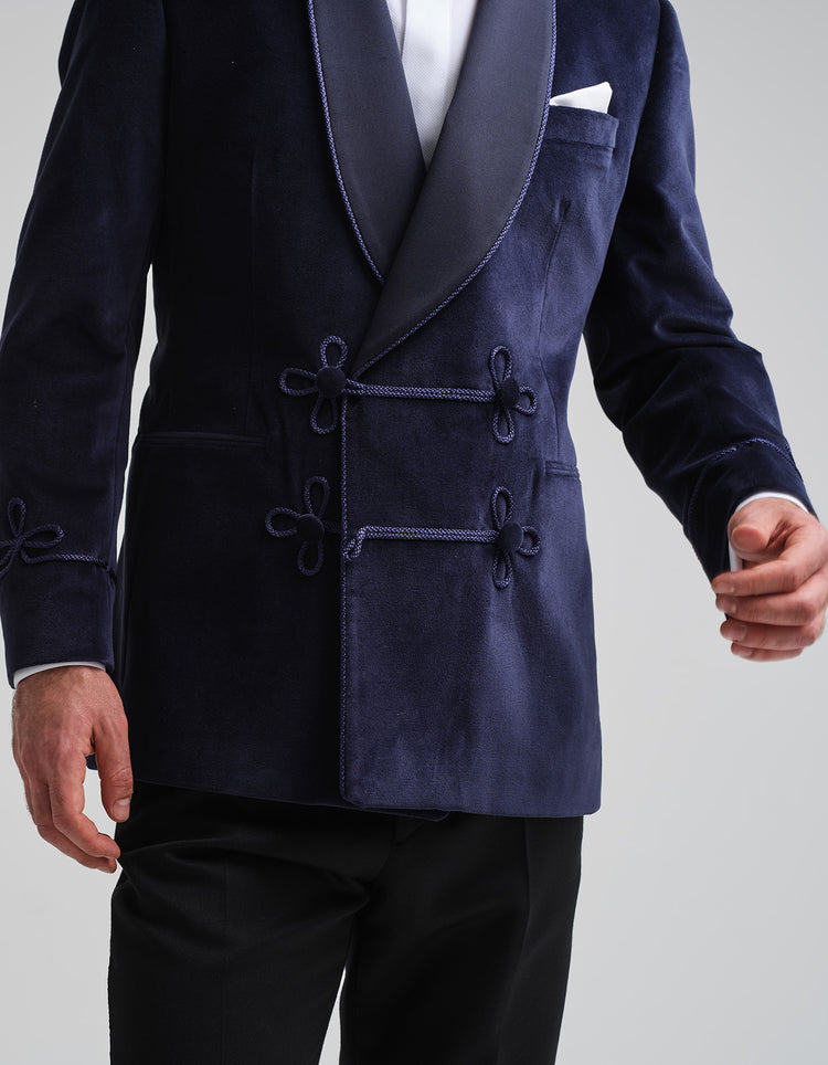 Navy Velvet Double-Breasted Smoking Jacket GOLD