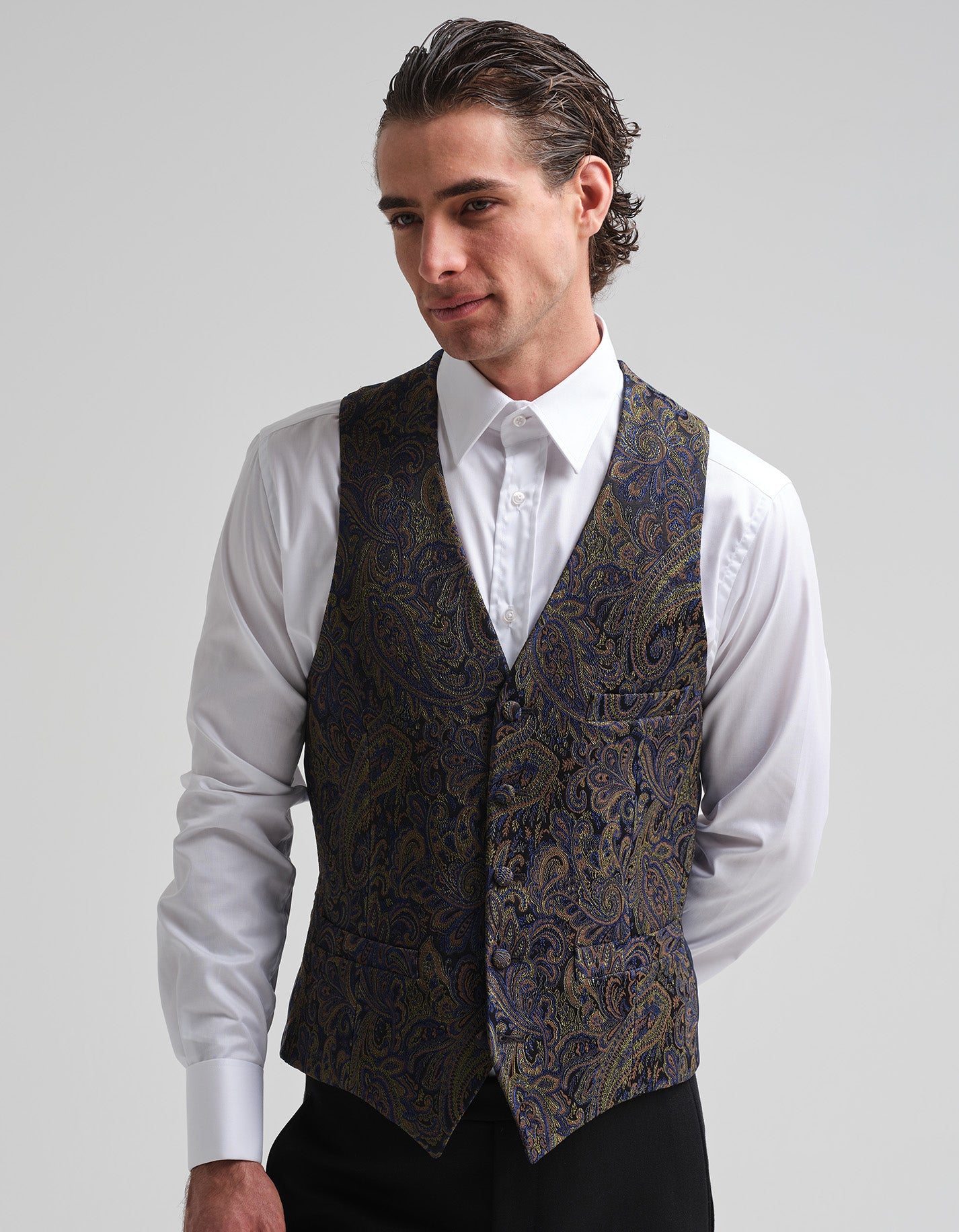 Midnight Paisley Jacquard Waistcoat GOLD COLLECTION Gresham Blake Online