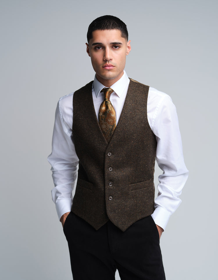 Dark Olive Donegal Wool Waistcoat