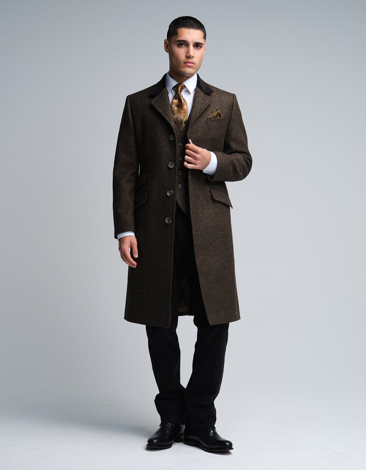 Dark Olive Donegal Wool Covert Coat