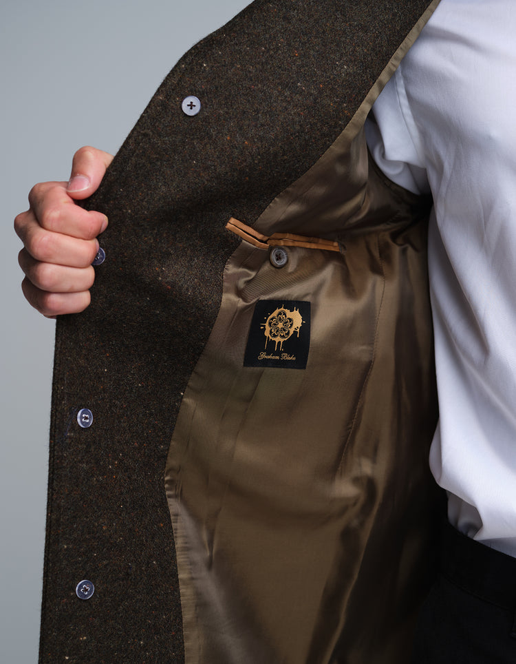 Dark Olive Donegal Wool Covert Coat