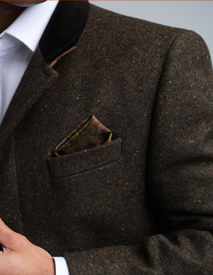 Dark Olive Donegal Wool Covert Coat