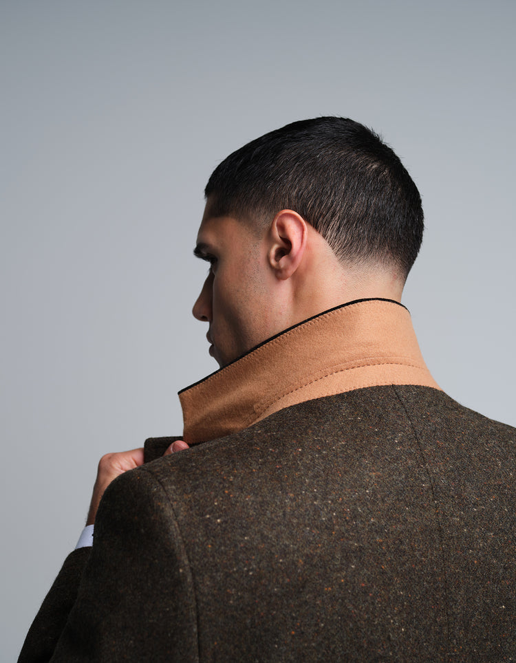 Dark Olive Donegal Wool Covert Coat