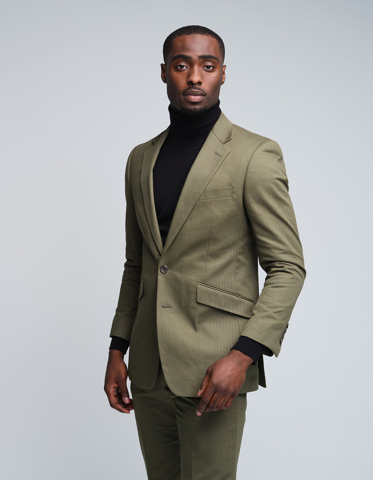 Olive Herringbone Suit