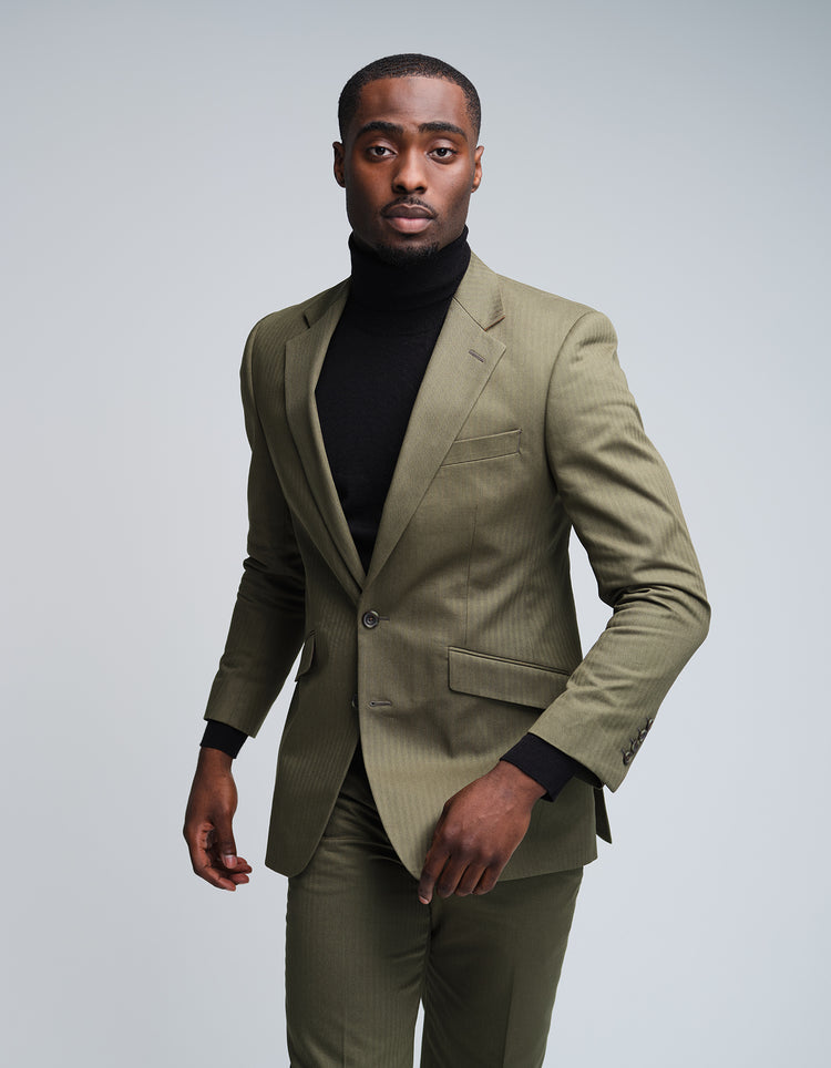 Olive Herringbone Suit