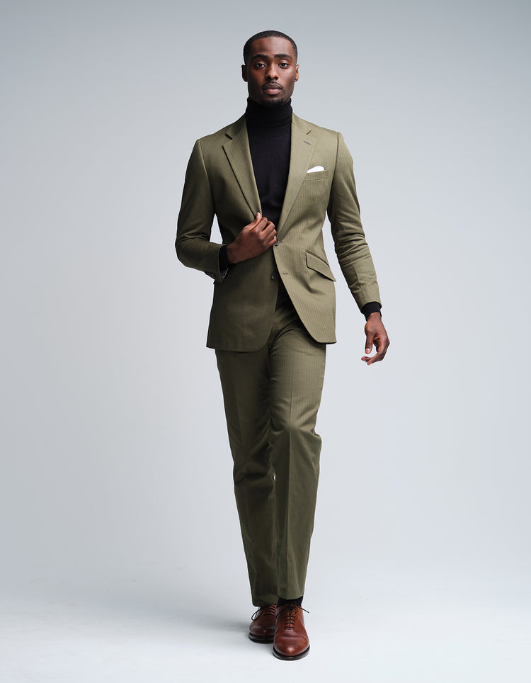 Olive Herringbone Suit