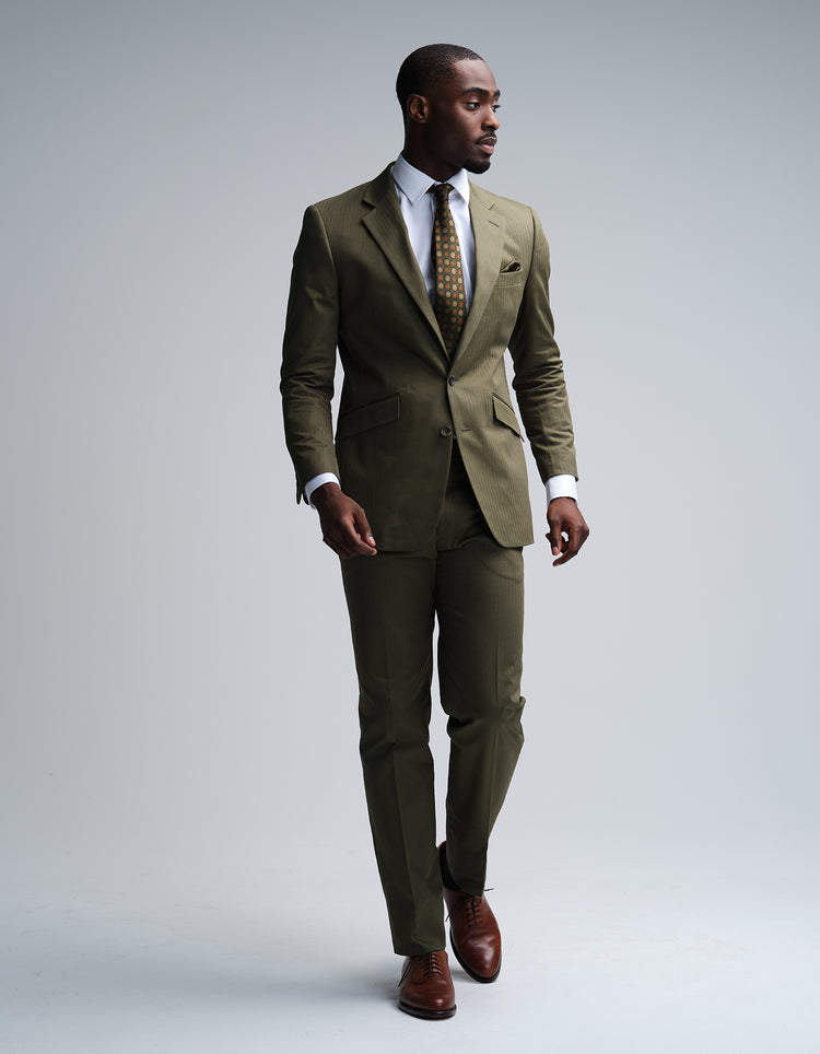 Olive Herringbone Suit