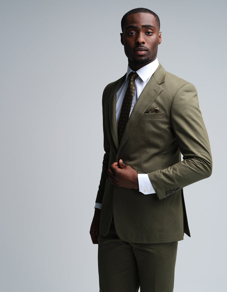 Olive Herringbone Suit