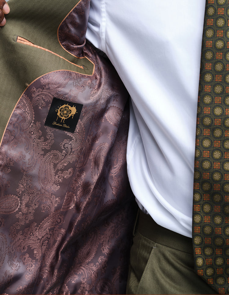 Olive Herringbone Suit
