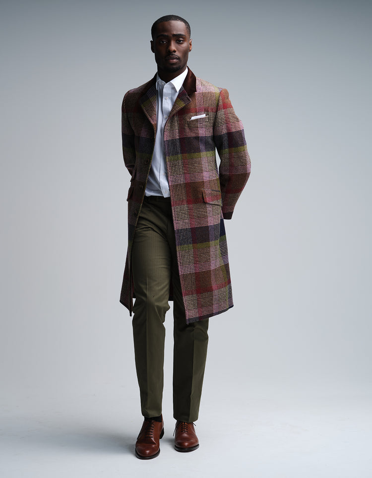 Autumn Check Wool Covert Coat