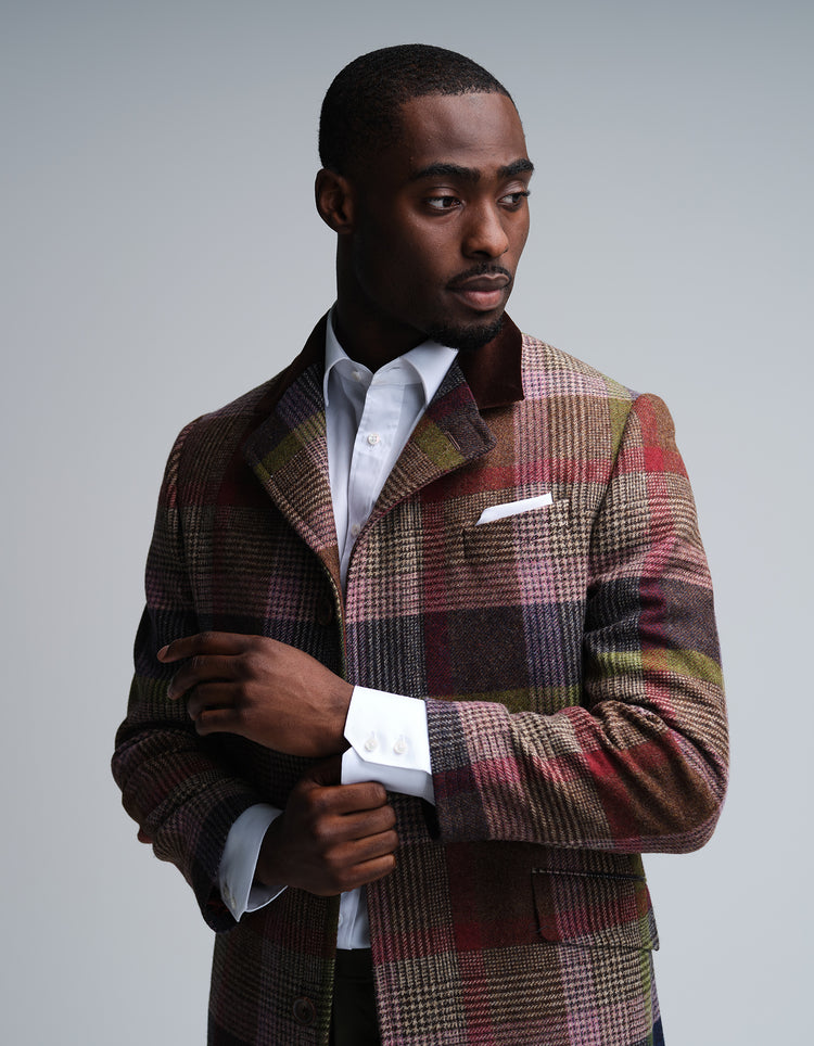 Autumn Check Wool Covert Coat