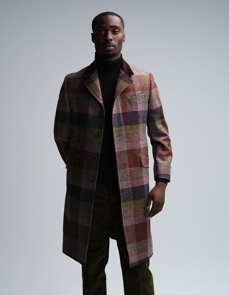 Autumn Check Wool Covert Coat