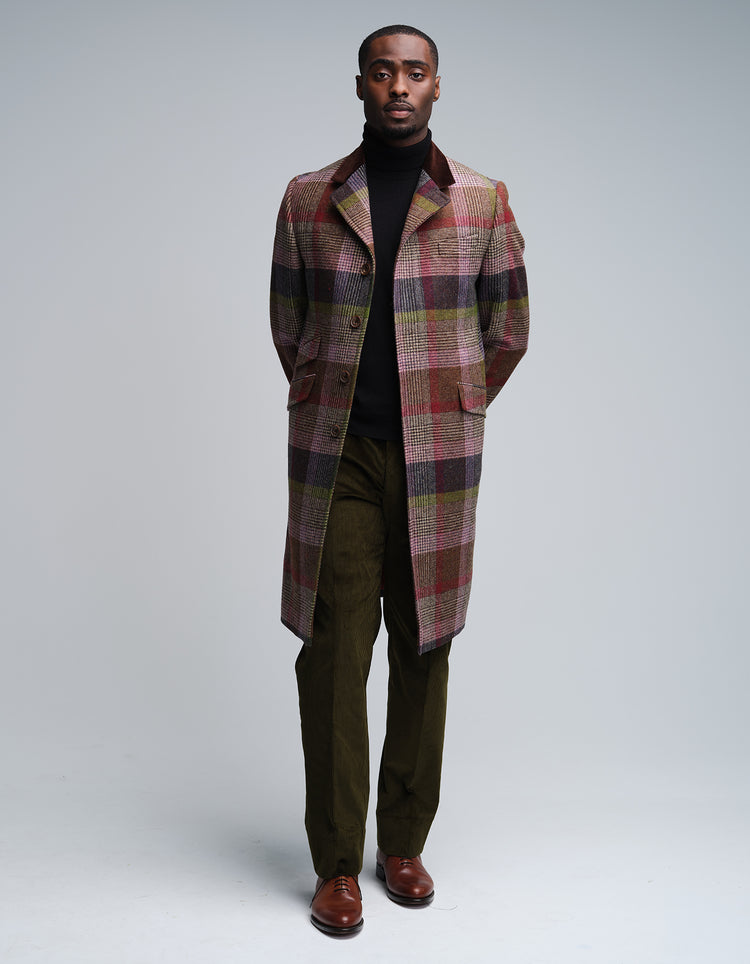 Autumn Check Wool Covert Coat