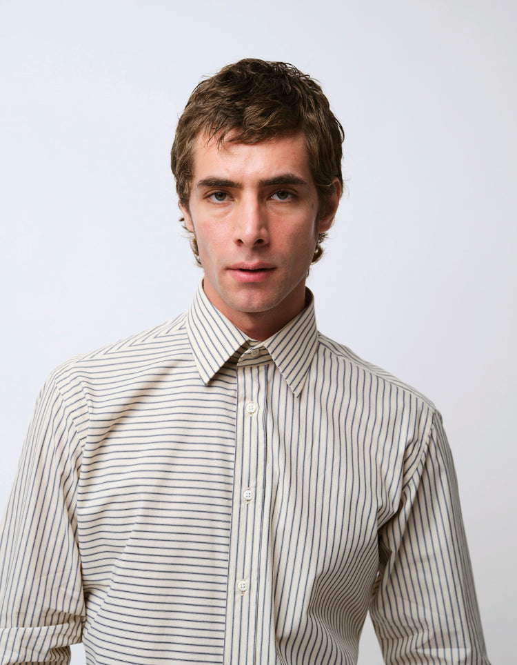 Cream & Navy Stripe Split Yoke Shirt