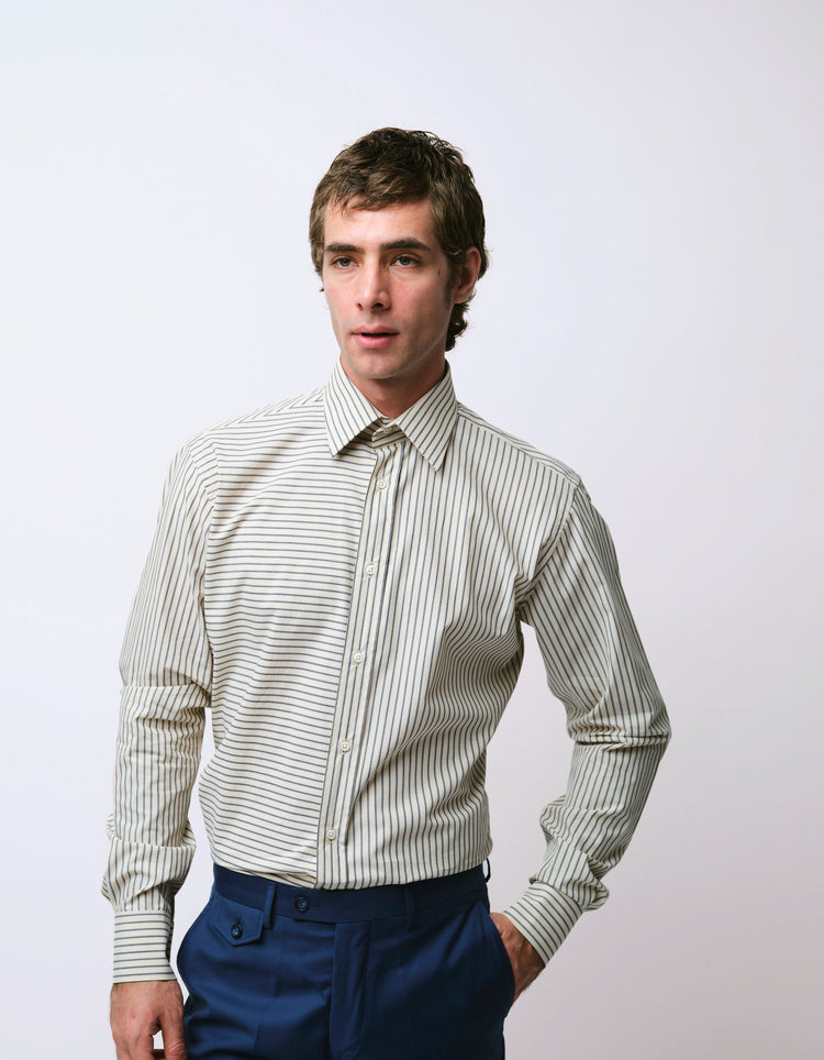 Cream & Navy Stripe Split Yoke Shirt