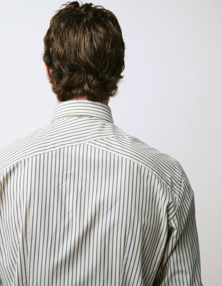 Cream & Navy Stripe Split Yoke Shirt