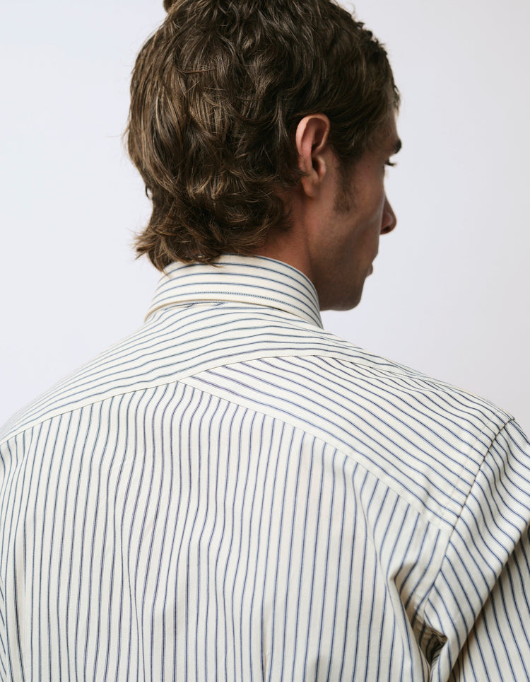 Cream & Navy Stripe Split Yoke Shirt