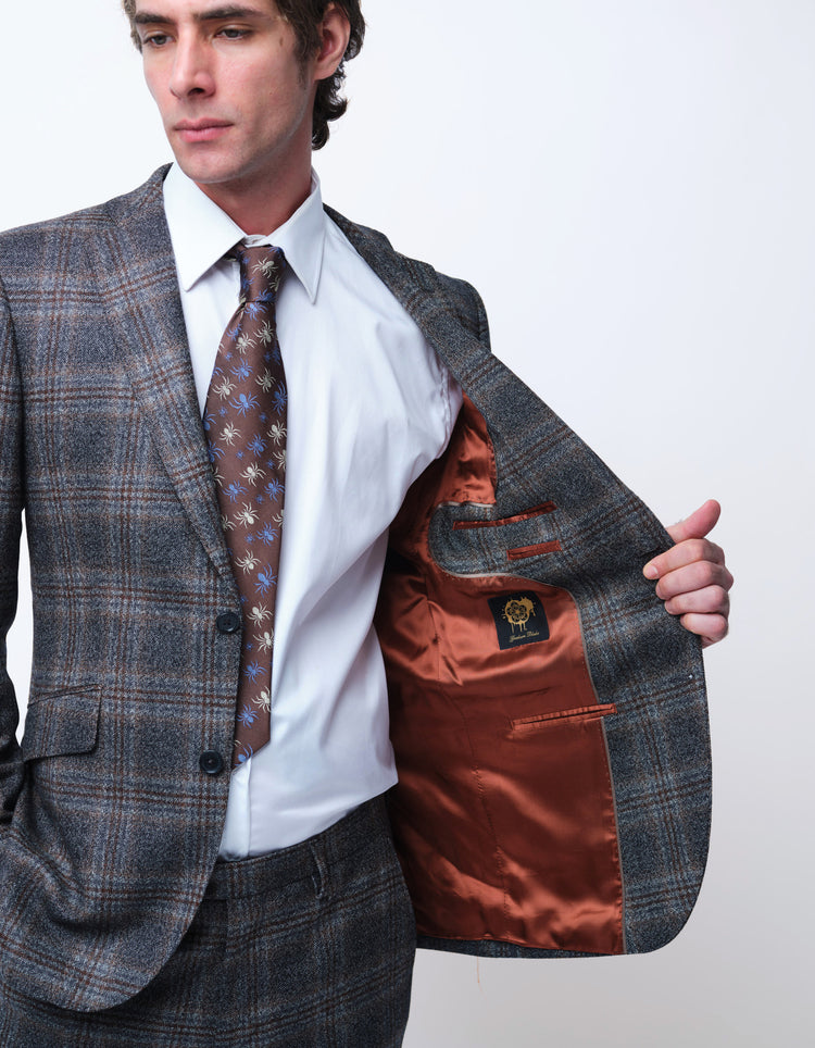 Grey Merino Wool Check Suit