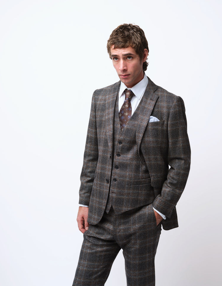 Grey Merino Wool Check Suit