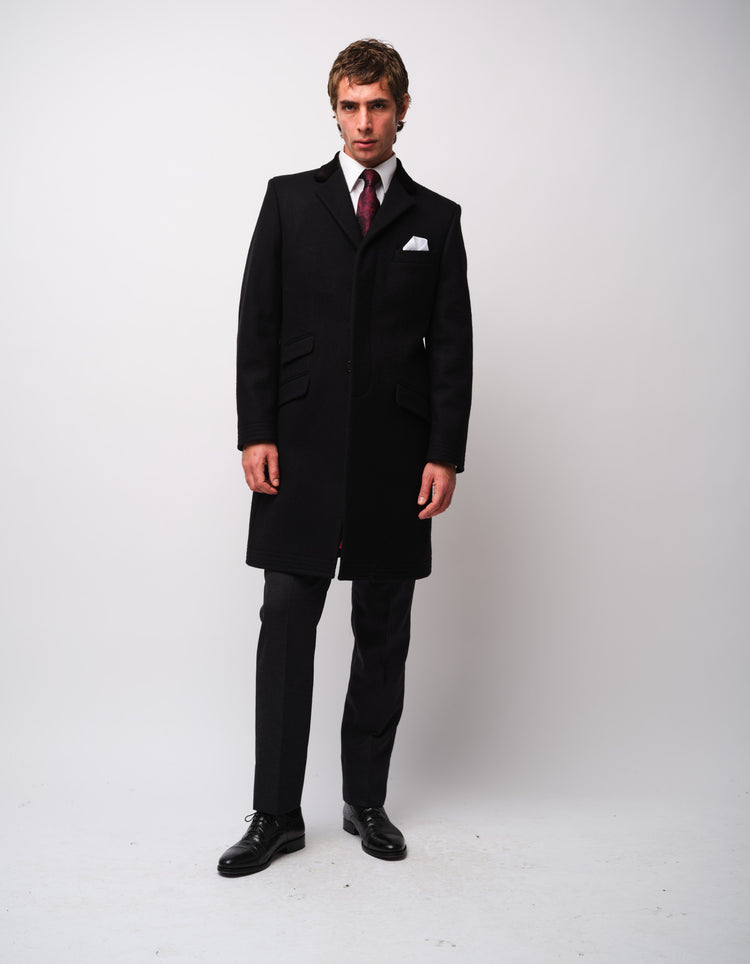 Black Wool Covert Coat