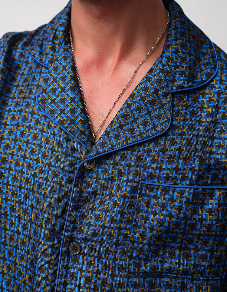 Blue Geometric Silk Pyjamas
