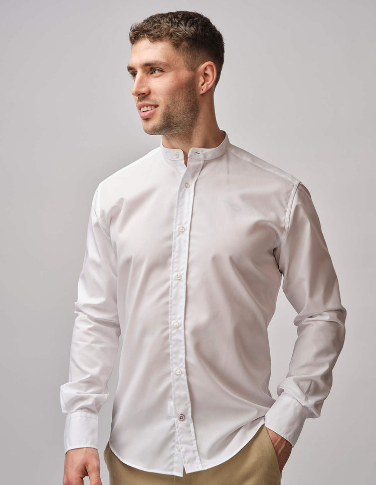 mens white nehru collar shirt